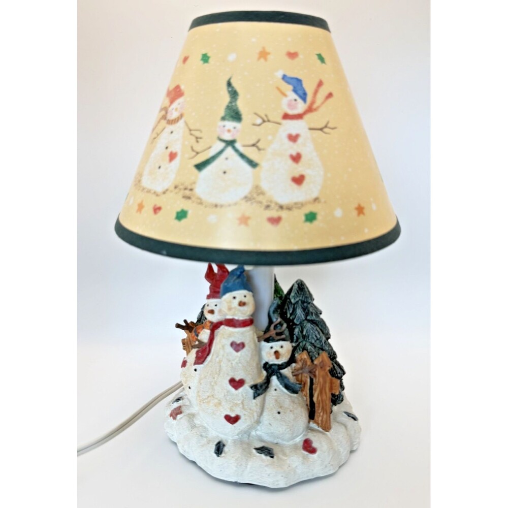 Country Christmas Snowman Figural Lamp & Shade Resin Holiday Winter Primitive